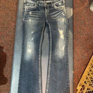 Silver Jeans Women's Distressed Blue Skinny Jeans